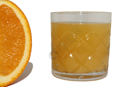橙子果汁玻璃白色水果背景图片