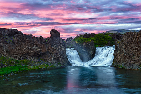 美丽日落河高级计算机荒野岩石蓝色地质学石头运动火山瀑布流动反射背景