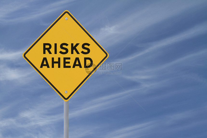 风险正面安全警告冒险天空钻石理念蓝色指示牌经营路标图片