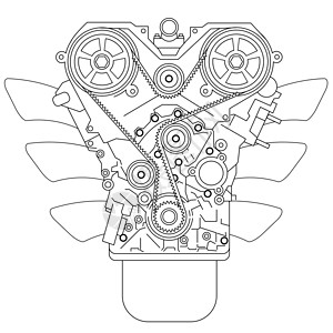 燃烧引擎内燃机发动机活力技术车辆燃烧增压器金属腰带汽油气体引擎插画