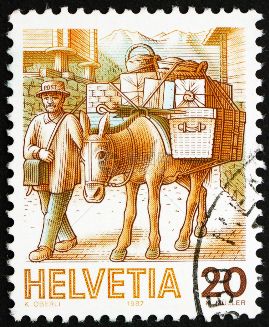 瑞士邮邮票 1987 Mule Post 邮件处理图片