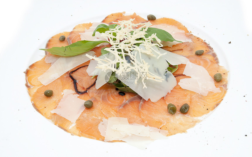 鲑鱼的切片饮食叶子小吃食物营养海鲜沙拉美食家蔬菜盘子图片