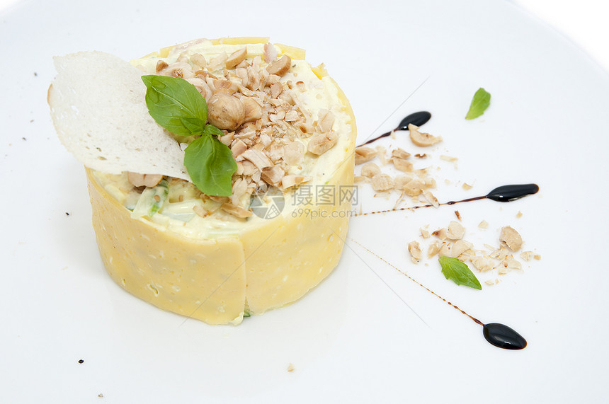 加螃蟹沙拉树叶午餐贝类土豆营养餐厅柠檬美食家胡椒小吃图片