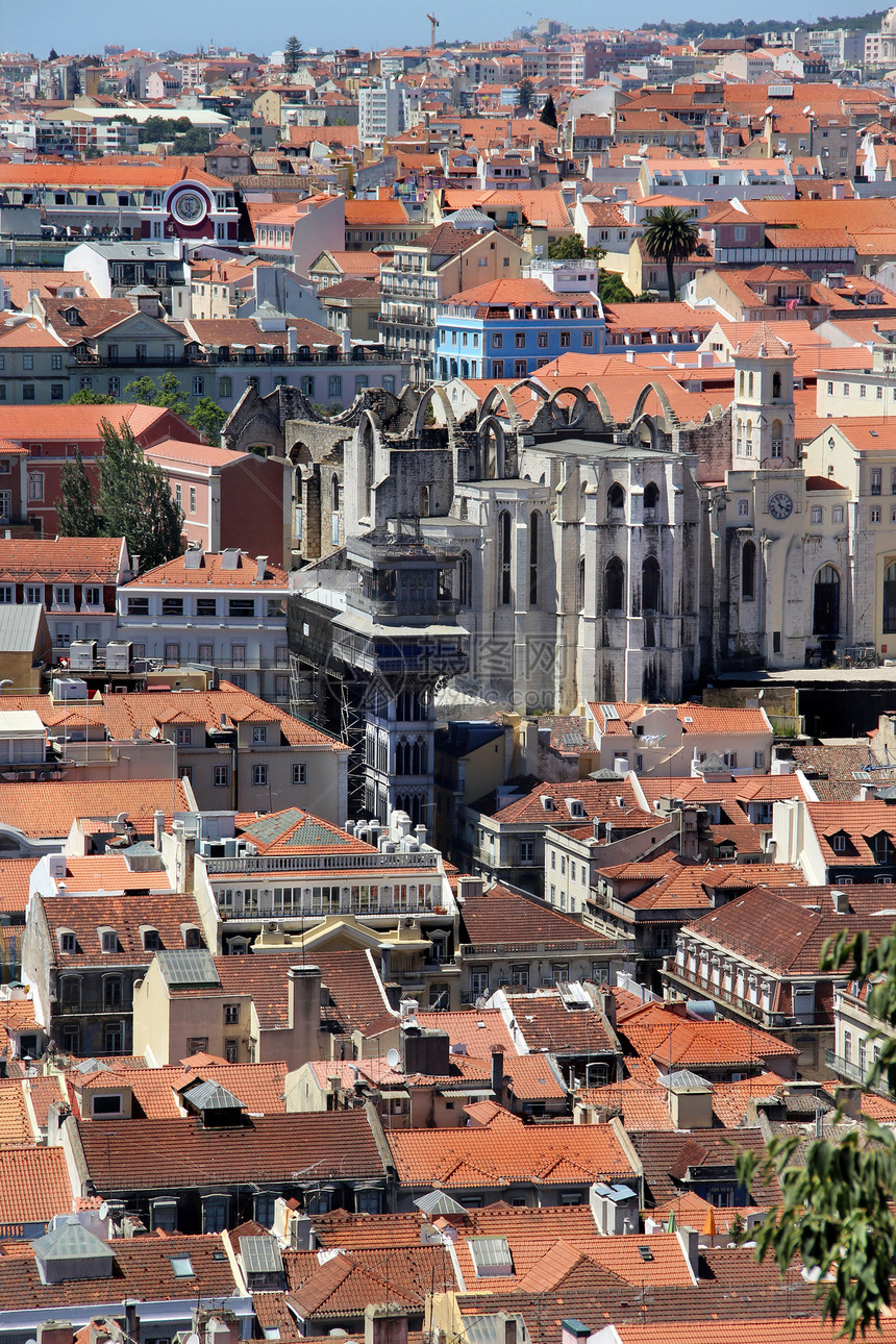 葡萄牙 里斯本全景城堡房屋历史首都电车城市正方形丘陵街道地面图片