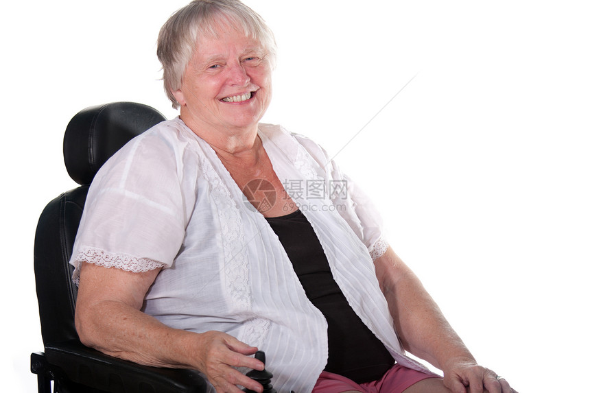 坐在轮椅上的高级妇女医院药品椅子退休工作室扶手椅帮助女士座位老年图片