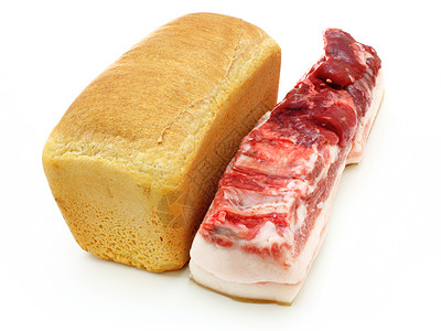 面包和大肉油炸早餐脆皮饮食原油食物红色产品白色黄色背景图片