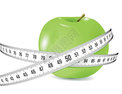 苹果型肥胖带测量磁带的新鲜苹果厘米水果平衡维生素肥胖重量海关水平损失食物插画