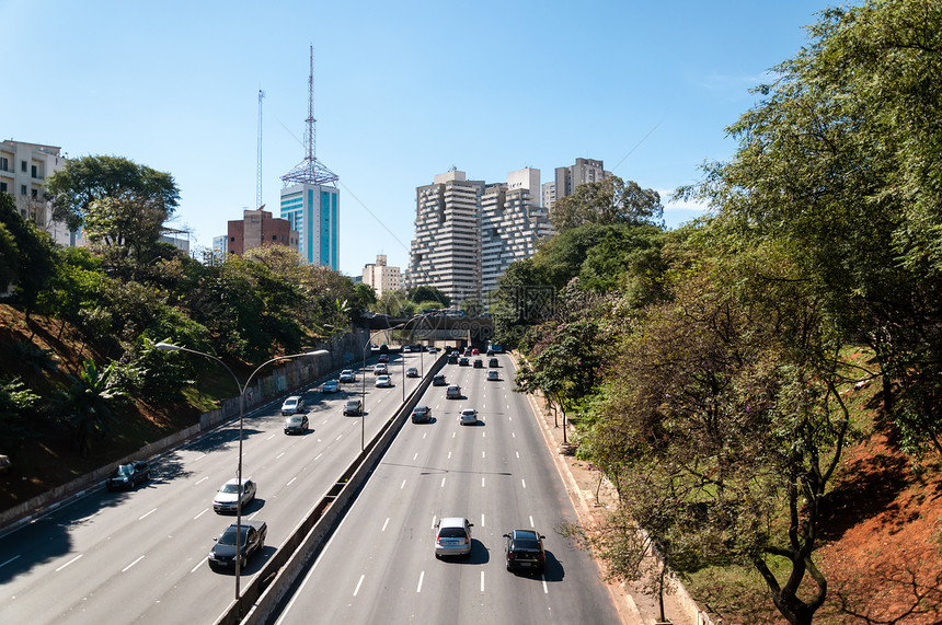 城市Saopaulo的交通渠道建造天空景观建筑学公园街道运动市中心旅游大街图片