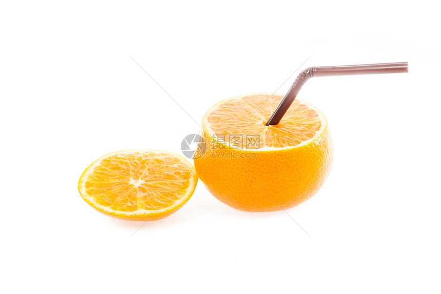 白底的橙色和稻草水果管子甜点情调保健果味卫生热带食物养分图片