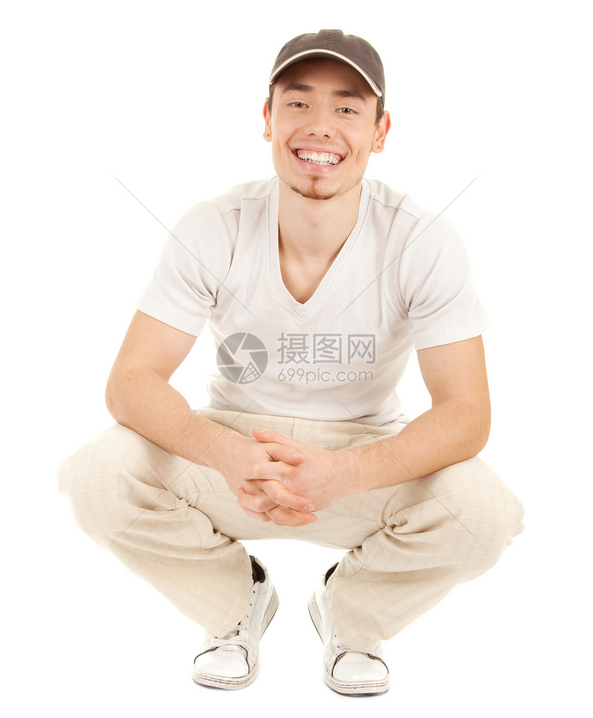 笑笑的散工褐色青春期衬衫沉思帽子工人男人生活棕色微笑图片