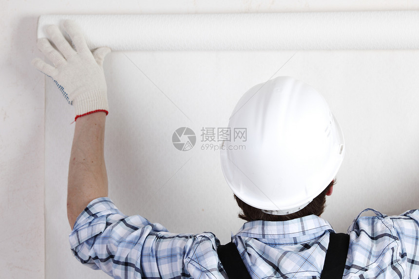 附加壁纸修理工调色板男人装修承包商工具抹布男性公寓维修图片