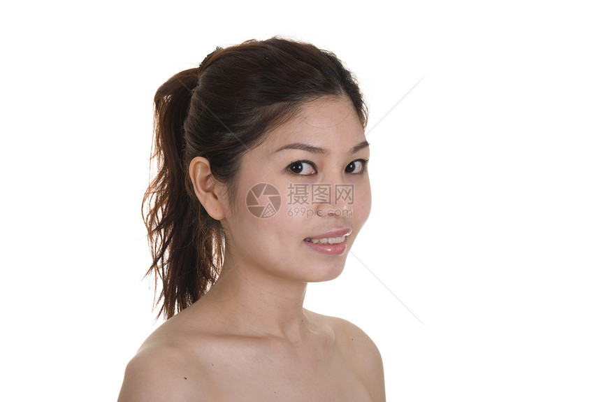 亚裔女孩微笑头发生活产品快乐女性手指图片