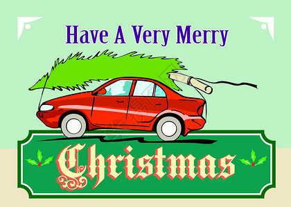 圣诞树车快乐 汽车背景图片