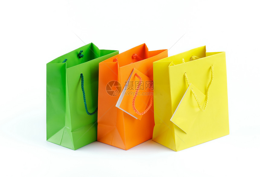 购物袋纸袋橙子绿色礼品袋黄色零售购物图片