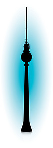 东德柏林历史电视电讯餐厅建筑插图牙签蓝色旅游收音机插画
