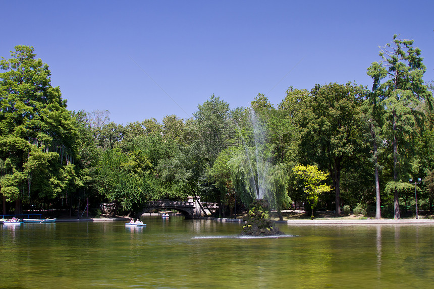 夏季公园景观叶子花园池塘美化小路草地蓝色森林季节环境图片