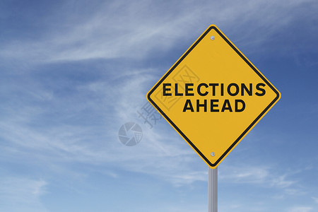 提前选举表决蓝色投票路标警告天空政治背景图片