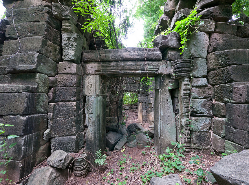 柬埔寨寺庙宗教建筑学遗产棉吉废墟石头走廊高棉语入口文化图片