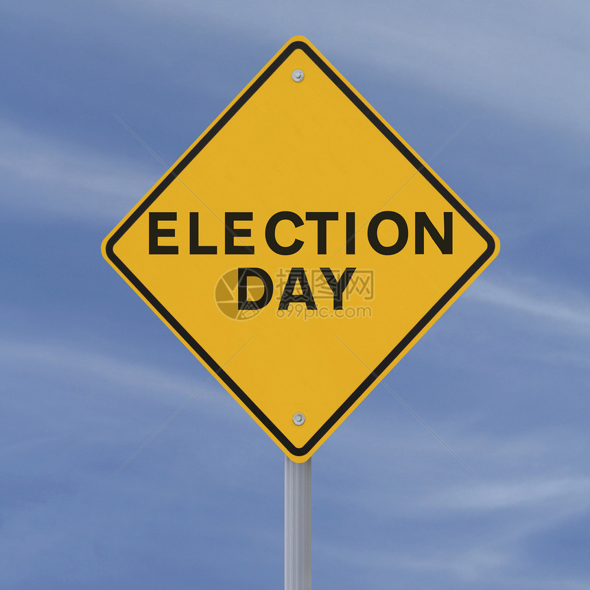 选举日表决警告天空路标时间蓝色投票政治图片