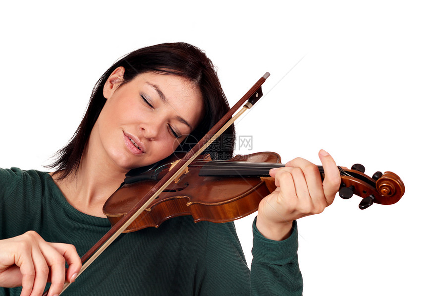 女孩玩小提琴黑发细绳冒充音乐家白色娱乐女性青年喜悦女士图片