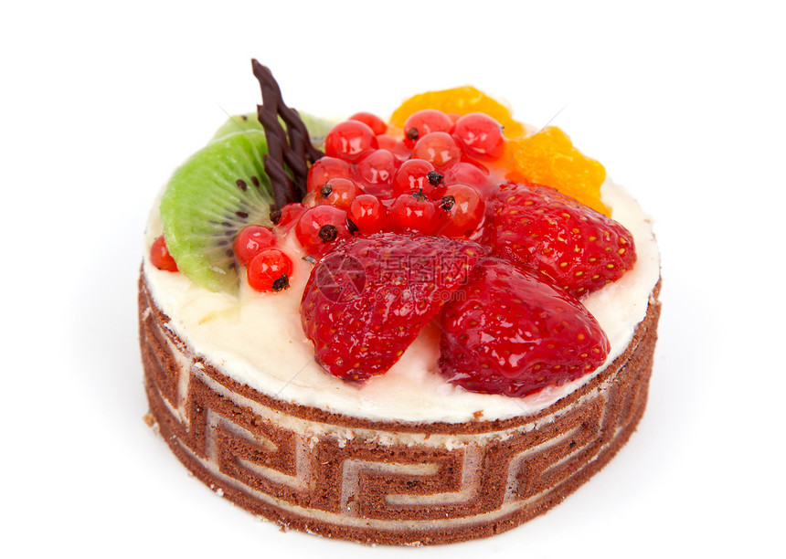 在白色背景上孤立的低卡路里水果蛋糕奶油饮食早餐庆典水果生日奇异果浆果可可礼物图片