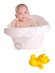 小男孩 小男孩 亚人可爱的婴儿 在浴盆洗澡金发女性孩子浴缸男生女儿白色背景图片