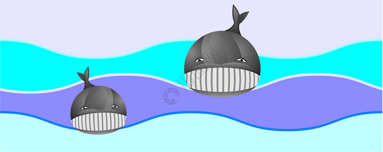 鲸海浪蓝色地平线框架正方形海景游泳黑色绘画场景背景图片
