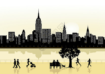 布鲁克林城市摩天大楼建筑学旅游日落游客公园城市生活假期全景自由旅行设计图片