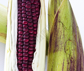 甜花糯玉米在白色背景上隔离的紫瓦西康纳农场文化粮食蔬菜盘子食物紫色早餐蒸汽饮食背景
