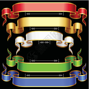 彩色丝带标签可调节长度的色带套装 矢量红色 金色 蓝色 绿色和白色框架隔离在背景上标题元素边界手臂收藏海浪乐队问候标签滚动设计图片