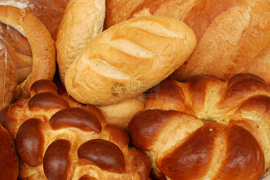 具有不同类型面包食物背景的食品图片