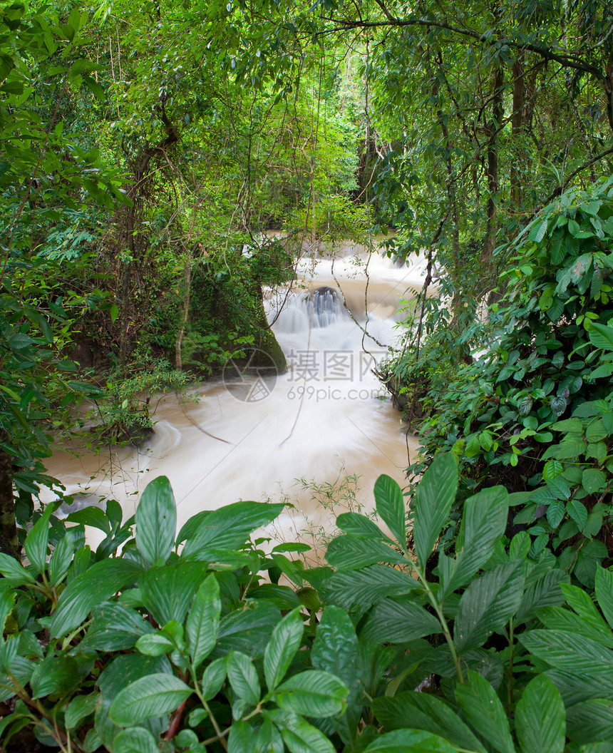 瀑布岩石旅行溪流流动热带池塘环境公园季节叶子图片
