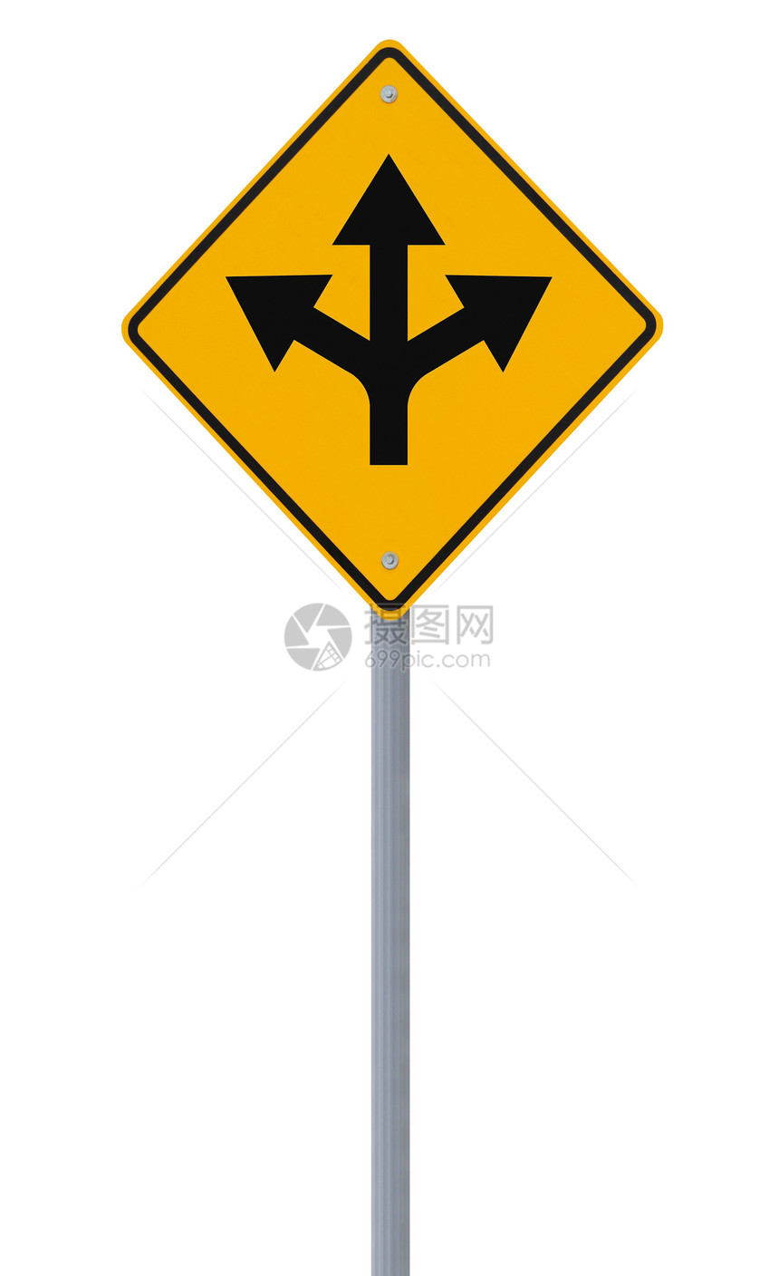 选择钻石方法交通箭头警告岔路白色黄色标志路标图片