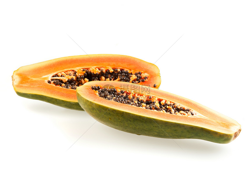 将木瓜减半水果白色热带食物情调橙子维生素异国种子绿色图片