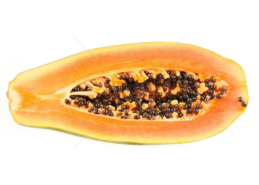 将木瓜减半绿色白色热带情调种子维生素水果异国食物橙子图片