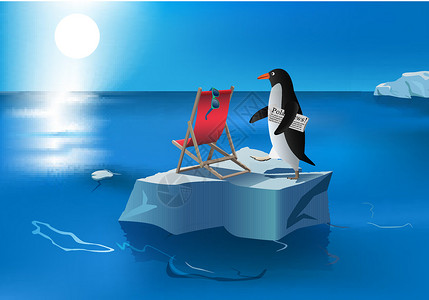 臭氧空洞企鹅日光浴插画