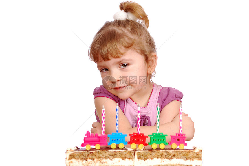 生日蛋糕工作室的小女孩拍摄图片
