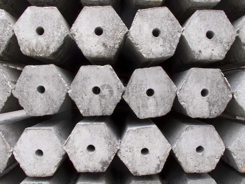 六边形混凝石支柱材料水泥团体工业力量建筑学建筑仓库柱子石工图片