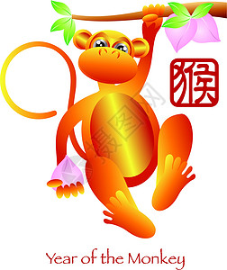 窜天猴中国猴子黄铜新年c插画