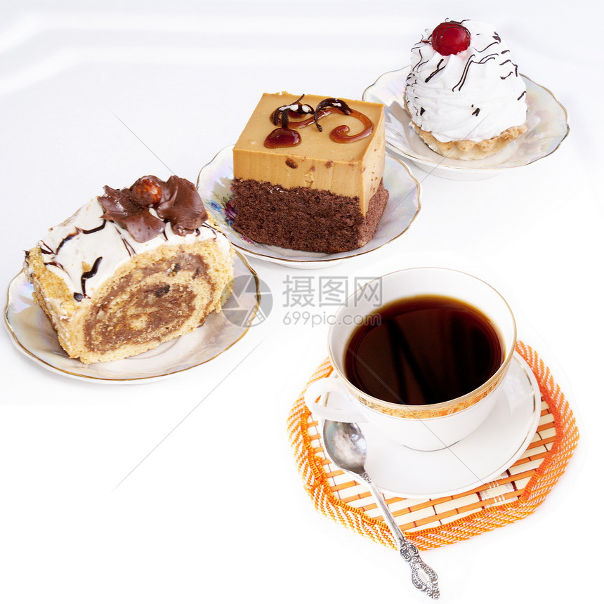 黑早咖啡和新鲜甜饼图片