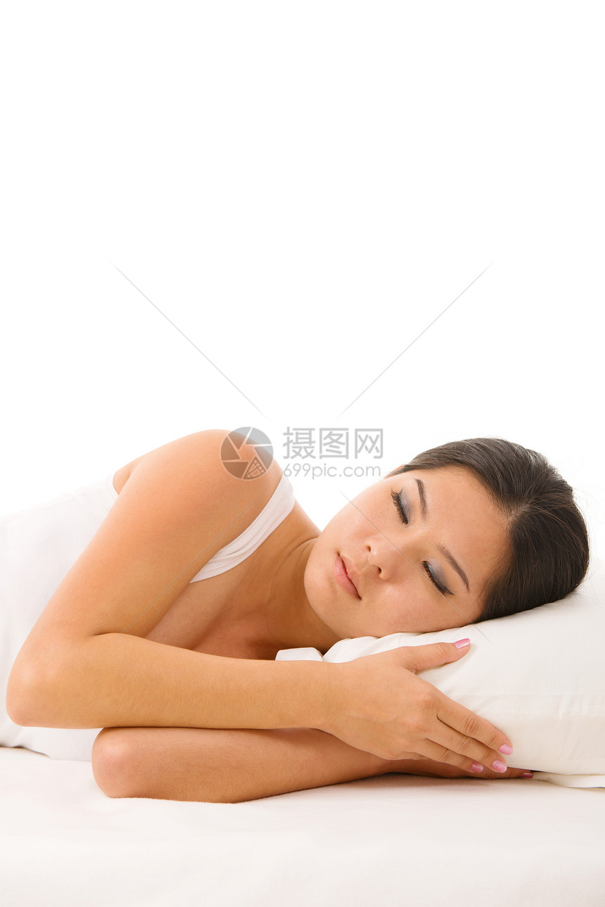 睡着的亚裔妇女女士时间福利卧室白色眼睛女性女孩小憩房间图片
