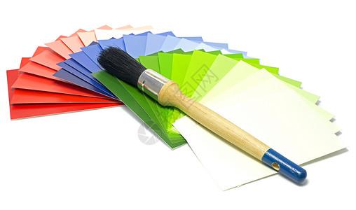 绘画颜色样本装修蓝色彩虹卡片绿色红色样品画笔房子改良者背景图片