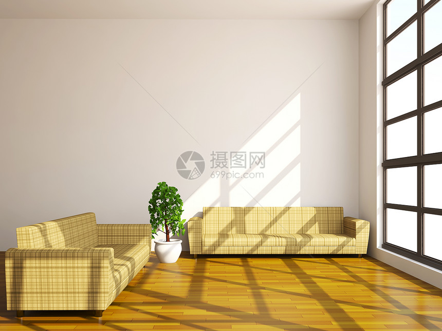 沙发和植物窗户奢华财产住宅房间硬木地面电脑房子装饰图片