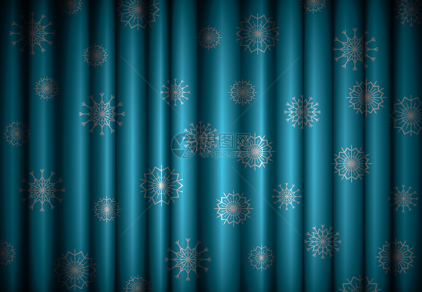圣诞蓝窗帘背景 带雪花图片