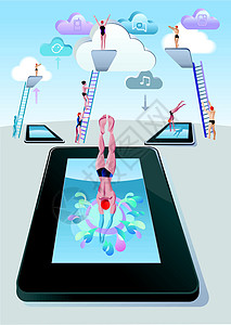 玩游戏小年青跳板潜水人数字板设计图片