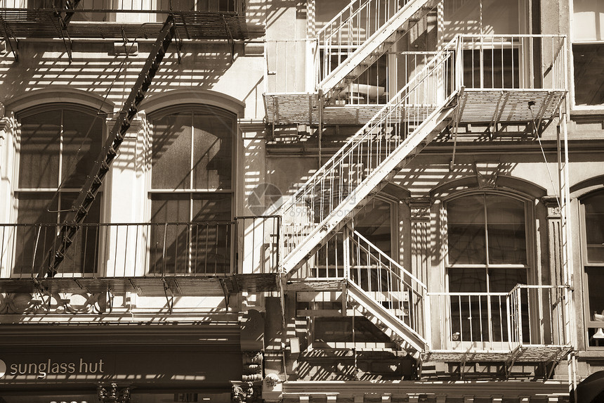 美国纽约索霍旅游黑与白城市规划城市旅行楼梯图片