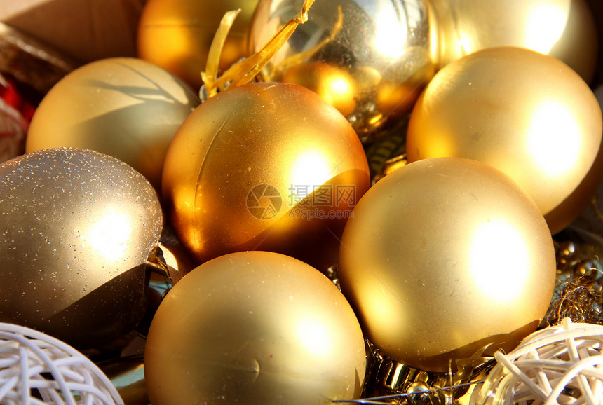 金色圣诞玩具混合雪花包装锥体礼物辉光薄片盒子魔法糖果花环图片