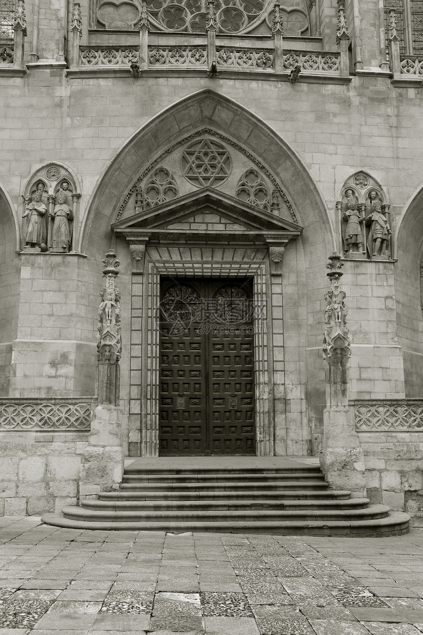 西班牙卡斯蒂利亚莱昂布尔戈斯大教堂钟楼钟声黑与白历史圆顶天炉遗产宗教旅行城市图片