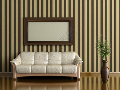 单宁装壁纸里面有沙发和植物 装在一个花瓶里 背景是条纹的墙壁地面家庭组织木头扶手椅房子建筑学墙纸财产风格背景