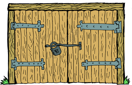钥匙门旧大门合页钥匙金属车库颗粒状栅栏挂锁安全粮食插画